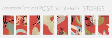 Sosyal medya için yaratıcı altyapılar. Düzenlenebilir hikaye şablonları. El çizimi ile Pastel sosyal medya uygulamaları için promosyon arka planlarını karalar.