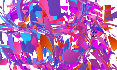 Parlak renkli küçük parçacık patlaması içeren soyut iniş sayfası şablonu. Spor müziği sosyal medya düzeni. Dış uzay hareketli optik sanat dinamik arka planı. Gelecekçi vektör.