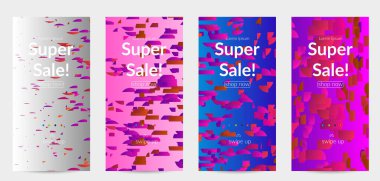 Soyut küçük parlak parçacıklar gradyan üzerinde hareket ediyorlar. Bozuk gradyan çizgileri olan dinamik modern tasarım. Disko müziği arka planı için vektör tasarımı. Müzik görselleştirmesinin renkli sesi.