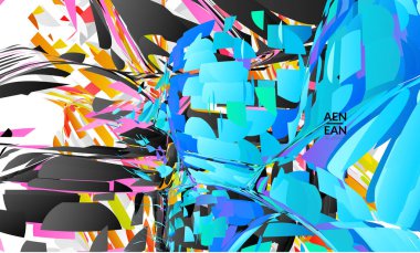 Parlak renkli küçük parçacık patlaması içeren soyut iniş sayfası şablonu. Spor müziği sosyal medya düzeni. Dış uzay hareketli optik sanat dinamik arka planı. Gelecekçi vektör.