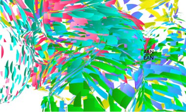 Parlak renkli küçük parçacık patlaması içeren soyut iniş sayfası şablonu. Spor müziği sosyal medya düzeni. Dış uzay hareketli optik sanat dinamik arka planı. Gelecekçi vektör.