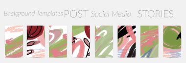Sosyal medya için yaratıcı altyapılar. Düzenlenebilir hikaye şablonları. El çizimi ile Pastel sosyal medya uygulamaları için promosyon arka planlarını karalar.