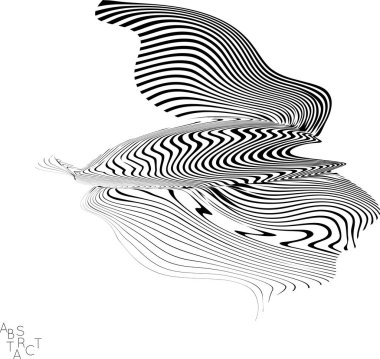 Soyut çizgili hayvan yaratığı. Siyah beyaz optik sanat. Dalgalı vücut anlarını gösteren kuş ya da balık çizimleri. Vahşi yaşam soyutlamayı basitleştirdi.