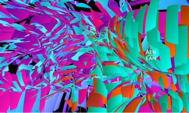 Parlak renkli küçük parçacık patlaması içeren soyut iniş sayfası şablonu. Spor müziği sosyal medya düzeni. Dış uzay hareketli optik sanat dinamik arka planı. Gelecekçi vektör.