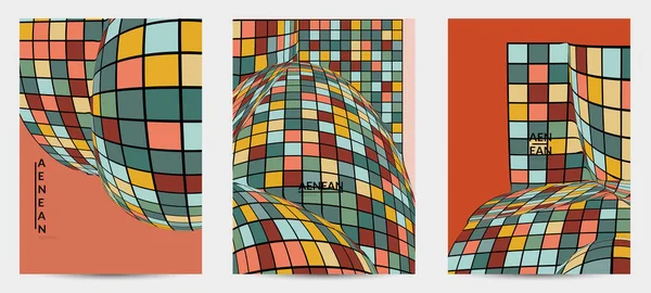 Kare piksel mozaik şekli bozulmuş. Düz retro renklerin üzerine siyah tel çerçeve. Soyut hava balonu vektör arkaplanı.