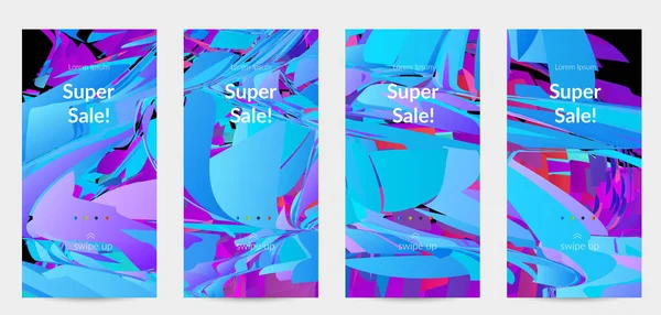 Parlak renkli küçük parçacık patlaması ile soyut sosyal medya şablonu. Spor müziği sosyal medya düzeni. Dış uzay hareketli optik sanat dinamik arka planı. Gelecekçi vektör.