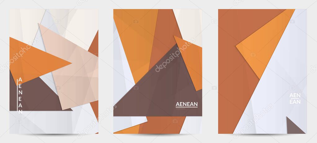 Abstract vector flyer template with folded paper overlapping geometric shapes. Environmental design with cut out geometric objects made of recycled reused paper. Top view geometric pattern.