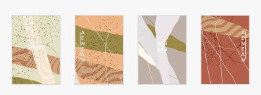 Retro hipster sanat baskısı ya da poster tasarımı. Dalgalı karışık şekiller. Üst üste çizilmiş el dokusu. Çizgiler, noktalar ve karalamalar egzotik tropikal arka plan yaratır. Doğal organik renkler.