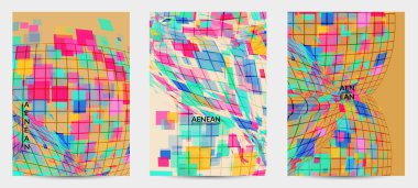 Kare piksel mozaik şekli bozulmuş. Şeffaf gecekonducular dinamik hareket etkisi yaratır. Soyut hava balonu vektör arkaplanı.