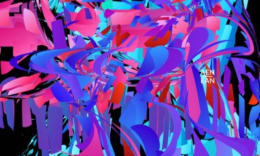 Parlak renkli küçük parçacık patlaması içeren soyut iniş sayfası şablonu. Spor müziği sosyal medya düzeni. Dış uzay hareketli optik sanat dinamik arka planı. Gelecekçi vektör.