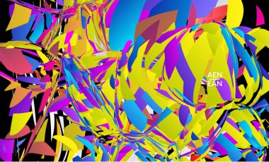 Parlak renkli küçük parçacık patlaması içeren soyut iniş sayfası şablonu. Spor müziği sosyal medya düzeni. Dış uzay hareketli optik sanat dinamik arka planı. Gelecekçi vektör.