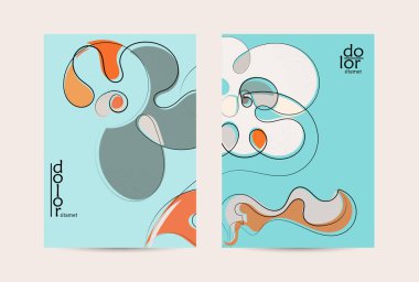 El çizimi meyve grunge desenli soyut vektör şablonu. Düz renkli gıda konsepti çizimi. Sağlıklı beslenme broşürü. Çizgi sanat meyvesi logosu tasarımı. Kavisli dalgalı çizgiler.