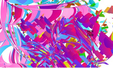 Parlak renkli küçük parçacık patlaması içeren soyut iniş sayfası şablonu. Spor müziği sosyal medya düzeni. Dış uzay hareketli optik sanat dinamik arka planı. Gelecekçi vektör.