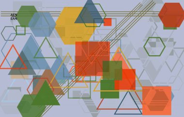 Soyut geometrik doku. Yüzyılın ortalarında, geometrik şekilli, şeffaf ve üst üste binen modern tasarım. Retro renkler. Web sayfası şablonu retro geometri vintage biçimi.
