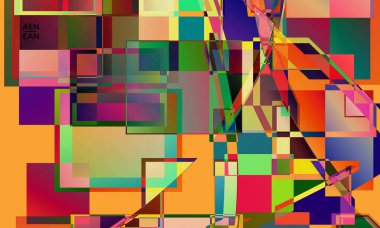 Soyut vektör duvar kağıdı. Büyük, renkli, örtüşen kareler. Retro TV test hatası dijital sanat. Piksel düzensiz geometrik desen. Büyük veri siber uzay bilgisayarlı filtrelenmiş doku.