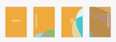 Soyut vektör davetiye şablonu, dalgalı geometrik soyut şekilli sanat terrazzo deseni ve yeryüzündeki doğal organik renkte çizgiler. Doğum günü partisi için minimum modern tasarım..