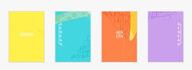 Karmaşık şekilli vektör kapağı şablonu veya elle çizilmiş cıvatalar. Çizgili dalgalı şekiller ve çizgi tasarımları. Düz tarzda soyut hipster arkaplan. Modern sanat modelleri.