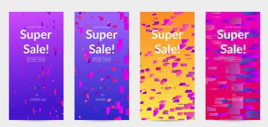 Soyut küçük parlak parçacıklar gradyan üzerinde hareket ediyorlar. Bozuk gradyan çizgileri olan dinamik modern tasarım. Disko müziği arka planı için vektör tasarımı. Müzik görselleştirmesinin renkli sesi.