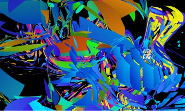 Parlak renkli küçük parçacık patlaması içeren soyut iniş sayfası şablonu. Spor müziği sosyal medya düzeni. Dış uzay hareketli optik sanat dinamik arka planı. Gelecekçi vektör.