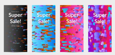 Soyut küçük parlak parçacıklar gradyan üzerinde hareket ediyorlar. Bozuk gradyan çizgileri olan dinamik modern tasarım. Disko müziği arka planı için vektör tasarımı. Müzik görselleştirmesinin renkli sesi.