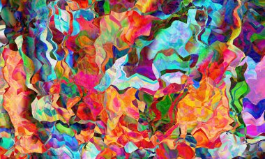 Soyut dijital çerçeve sanatsal vektör dokusu. Üst üste binen çok renkli dalgalı desenli filtreli şekiller. Canlı ışık efektleri, vitray camlar ya da kübizm sanat resimleri. Kitap kapağı şablonu.