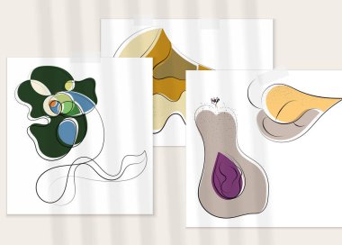 Gölge kaplamalı soyut el çizimi vektör çizimi poster. Çizgi sanatsal çizim ve doku. Retro düz renkler organik doğal tasarım. Organik sağlıklı vejetaryen karalaması..