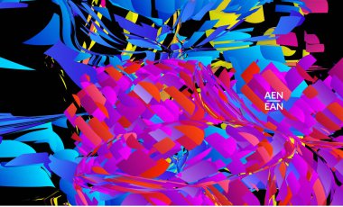 Parlak renkli küçük parçacık patlaması içeren soyut iniş sayfası şablonu. Spor müziği sosyal medya düzeni. Dış uzay hareketli optik sanat dinamik arka planı. Gelecekçi vektör.