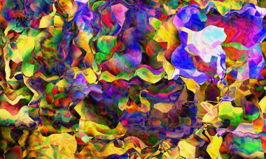 Soyut dijital çerçeve sanatsal vektör dokusu. Üst üste binen çok renkli dalgalı desenli filtreli şekiller. Canlı ışık efektleri, vitray camlar ya da kübizm sanat resimleri. Kitap kapağı şablonu.