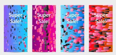 Soyut küçük parlak parçacıklar gradyan üzerinde hareket ediyorlar. Bozuk gradyan çizgileri olan dinamik modern tasarım. Disko müziği arka planı için vektör tasarımı. Müzik görselleştirmesinin renkli sesi.