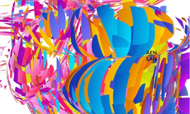 Parlak renkli küçük parçacık patlaması içeren soyut iniş sayfası şablonu. Spor müziği sosyal medya düzeni. Dış uzay hareketli optik sanat dinamik arka planı. Gelecekçi vektör.