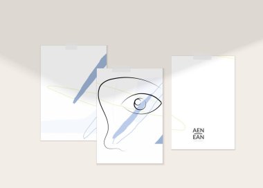 Modern kart seti şablonunda soyut otantik portre. Bir çizgi sürekli çizilmiş karalama vektör çizimi. Modern Kübizm Sanatı tarzında çağdaş kompozisyon. Gölge örtüsüyle ayarlayın.