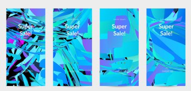 Parlak renkli küçük parçacık patlaması ile soyut sosyal medya şablonu. Spor müziği sosyal medya düzeni. Dış uzay hareketli optik sanat dinamik arka planı. Gelecekçi vektör.