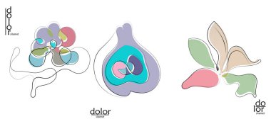 Soyut el çizimi vektör sanatsal logo seti beyaza izole edildi. Çizgi sanatsal çizim ve doku. Retro düz renkler organik doğal Eko gıda tasarımı. Organik sağlıklı vejetaryen karalaması..