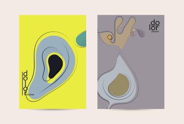 El çizimi meyve grunge desenli soyut vektör şablonu. Düz renkli gıda konsepti çizimi. Sağlıklı beslenme broşürü. Çizgi sanat meyvesi logosu tasarımı. Kavisli dalgalı çizgiler.