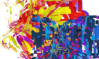 Parlak renkli küçük parçacık patlaması içeren soyut iniş sayfası şablonu. Spor müziği sosyal medya düzeni. Dış uzay hareketli optik sanat dinamik arka planı. Gelecekçi vektör.