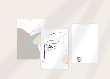 Modern kart seti şablonunda soyut otantik portre. Bir çizgi sürekli çizilmiş karalama vektör çizimi. Modern Kübizm Sanatı tarzında çağdaş kompozisyon. Gölge örtüsüyle ayarlayın.