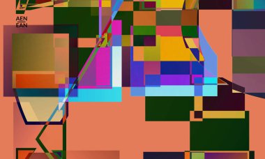 Soyut vektör duvar kağıdı. Büyük, renkli, örtüşen kareler. Retro TV test hatası dijital sanat. Piksel düzensiz geometrik desen. Büyük veri siber uzay bilgisayarlı filtrelenmiş doku.