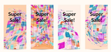 Kare piksel mozaik şekli bozulmuş. Şeffaf gecekonducular dinamik hareket etkisi yaratır. Soyut hava balonu vektör arkaplanı.