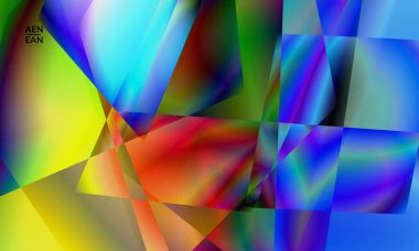 Soyut düzensiz çokgen arkaplan. Kristal veya elmas yapısında yansıyan ışığın çok renkli gradyanı. Kırılgan, keskin buz ya da cam dokusu. Düşük poli kübizmin çevre ışığı