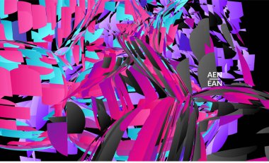 Parlak renkli küçük parçacık patlaması içeren soyut iniş sayfası şablonu. Spor müziği sosyal medya düzeni. Dış uzay hareketli optik sanat dinamik arka planı. Gelecekçi vektör.