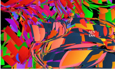 Parlak renkli küçük parçacık patlaması içeren soyut iniş sayfası şablonu. Spor müziği sosyal medya düzeni. Dış uzay hareketli optik sanat dinamik arka planı. Gelecekçi vektör.