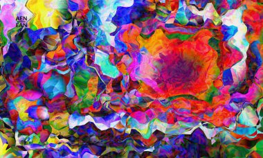 Soyut dijital çerçeve sanatsal vektör dokusu. Üst üste binen çok renkli dalgalı desenli filtreli şekiller. Canlı ışık efektleri, vitray camlar ya da kübizm sanat resimleri. Kitap kapağı şablonu.