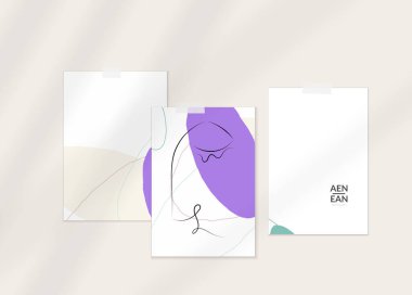 Modern kart seti şablonunda soyut otantik portre. Bir çizgi sürekli çizilmiş karalama vektör çizimi. Modern Kübizm Sanatı tarzında çağdaş kompozisyon. Gölge örtüsüyle ayarlayın.