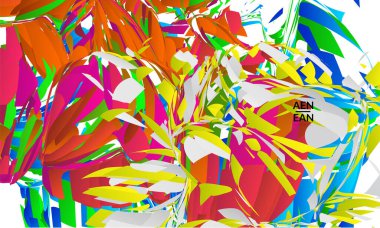 Parlak renkli küçük parçacık patlaması içeren soyut iniş sayfası şablonu. Spor müziği sosyal medya düzeni. Dış uzay hareketli optik sanat dinamik arka planı. Gelecekçi vektör.