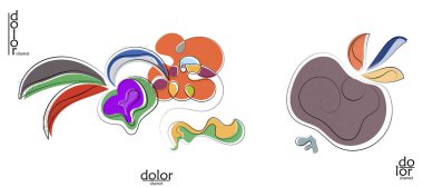 Soyut el çizimi vektör sanatsal logo seti beyaza izole edildi. Çizgi sanatsal çizim ve doku. Retro düz renkler organik doğal Eko gıda tasarımı. Organik sağlıklı vejetaryen karalaması..