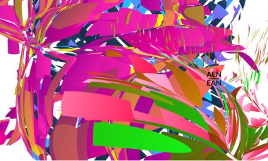 Parlak renkli küçük parçacık patlaması içeren soyut iniş sayfası şablonu. Spor müziği sosyal medya düzeni. Dış uzay hareketli optik sanat dinamik arka planı. Gelecekçi vektör.