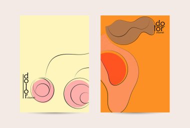 Retro düz renkli organik gıda broşürü. El çizimi meyve çizgisi logosu tasarımı. Yumuşak kıvrımlı grange desenli bitkisel çizgi çizgi. Sağlıklı beslenme broşürü düzeni.