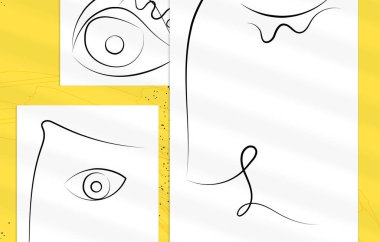 Çağdaş insan sürekli tek bir çizgi çiziyor. Modern Duvar Sanatı baskısı ya da posterler gölge kaplamalı. Organik renkli spor ve çizgilere elle çizilmiş portre. Sanatsal kart şablonu.