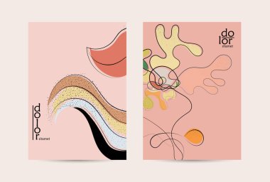 Vektör uçucu şablonu. Soyut el şafağı meyve posteri. Grange desenli düz tasarım. Organik doğal gıda sanatsal illüstrasyonu. Düzgün kıvrımlı çizgi çizgi çizgi çizgi çizgi logosu.