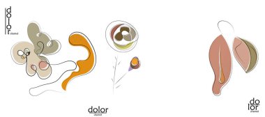 Soyut el çizimi vektör sanatsal logo seti beyaza izole edildi. Çizgi sanatsal çizim ve doku. Retro düz renkler organik doğal Eko gıda tasarımı. Organik sağlıklı vejetaryen karalaması..